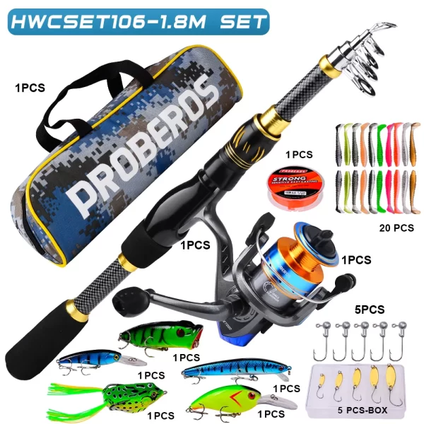 Kit Completo de Vara e Carretel PROBEROS | Hastes de Fiação, Linha, Isca e Acessórios (1.5m-2.4m) - Image 7