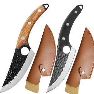 Faca de Carne e Desossa em Aço Inoxidável, Perfeita para Cozinha e Pesca, Forjada à Mão, 5.5" com Tampa Viking