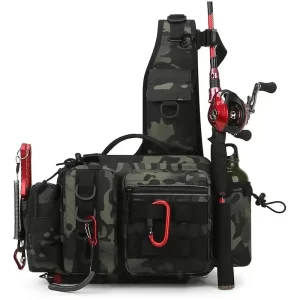 Mochila de Pesca Multifuncional com Porta-Varas: Organizador de Equipamentos e Estojo de Iscas para Pesca