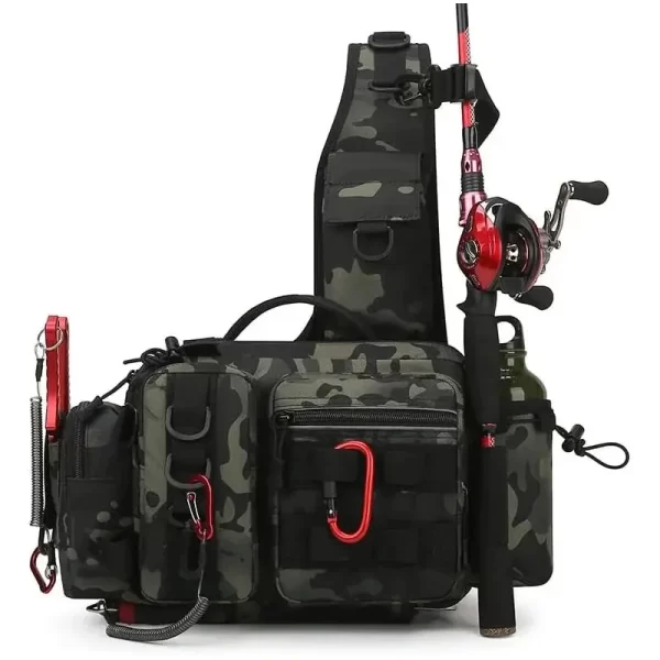 Mochila de Pesca Multifuncional com Porta-Varas: Organizador de Equipamentos e Estojo de Iscas para Pesca
