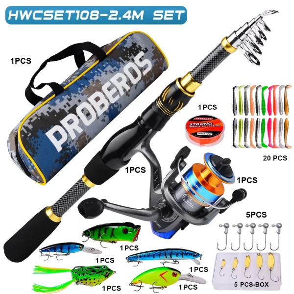 Kit Completo de Vara e Carretel PROBEROS | Hastes de Fiação, Linha, Isca e Acessórios (1.5m-2.4m) - Image 9