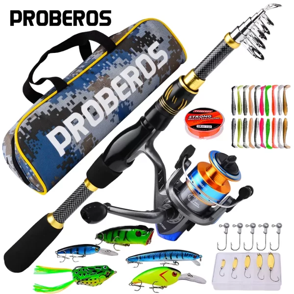 Kit Completo de Vara e Carretel PROBEROS | Hastes de Fiação, Linha, Isca e Acessórios (1.5m-2.4m)