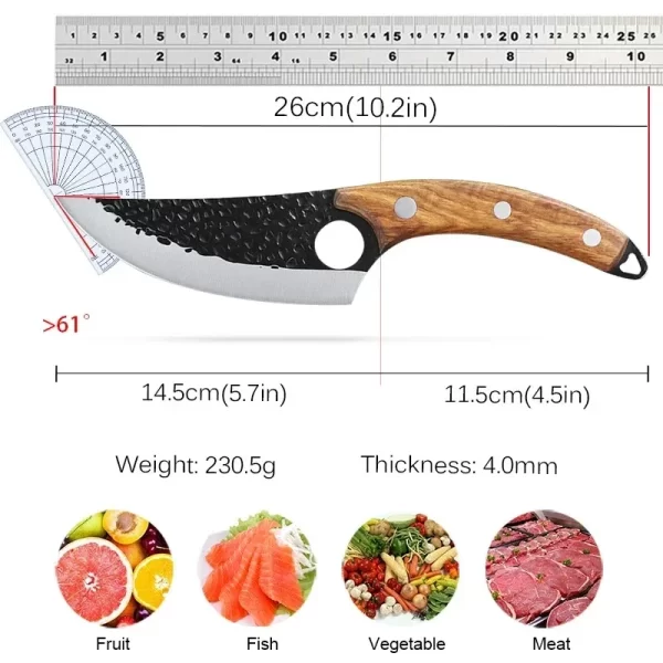 Faca de Carne e Desossa em Aço Inoxidável, Perfeita para Cozinha e Pesca, Forjada à Mão, 5.5" com Tampa Viking - Image 5