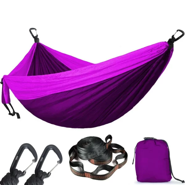 Rede Dupla para Duas Pessoas: Camping, Sobrevivência, Jardim, Caça, Lazer, Viagem - Com Cinta para Rede - Image 4
