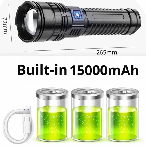 Lanterna LED Tática Recarregável 15000mAh para Emergências e Camping - Image 2