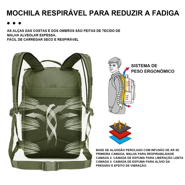Mochila Militar Tática 50L - Verde Musgo, Resistente e Impermeável, Unissex - Image 3