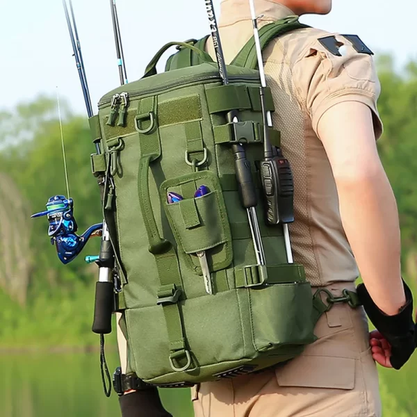 Mochila Tática Militar Pesca e Camping 50L – Impermeável, com Suporte para Varas, Sobrevivência Outdoor, Caça, Trilha e Aventura - Imagem 2